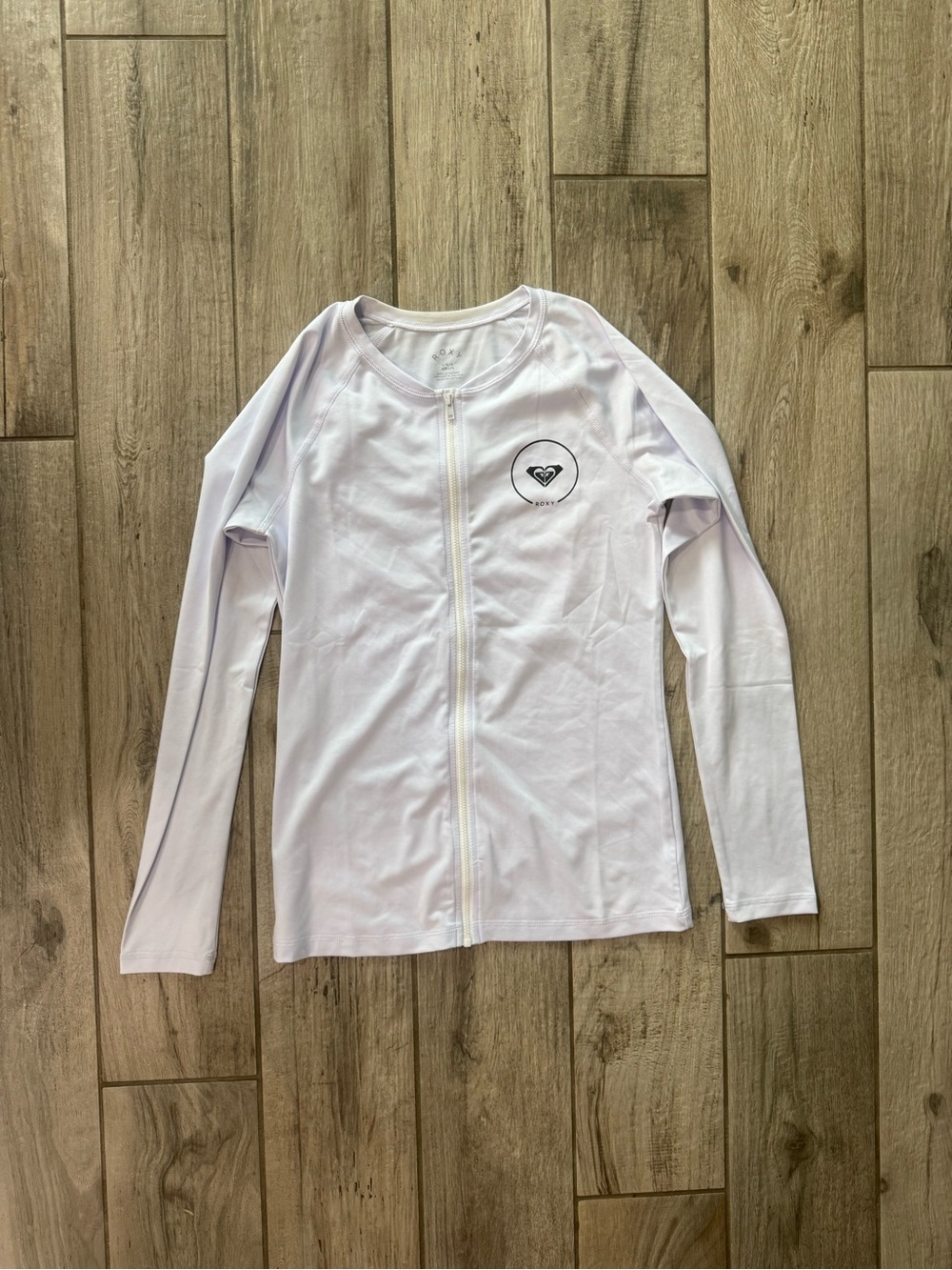 Roxy White Long-Sleeve Zip Front Rash Guard